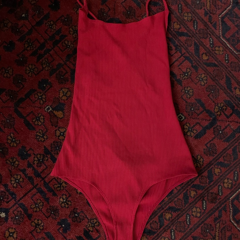 REFORMATION Red ribbed cotton bodysuit